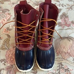 L.L. Bean Iconic Blue and Red Duck Boots, New W/out tags, size 7M